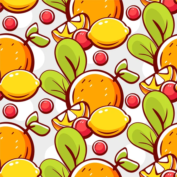 带有柑橘类水果的卡通风格病媒图案 — 图库矢量图片