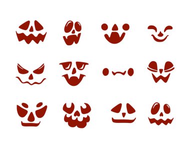Çizgi film tarzında korkutucu vektör yüzleri kümesi.