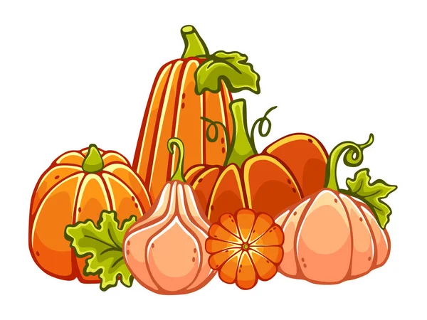 Composición Vectorial Sobre Tema Las Calabazas Halloween Lindo Estilo Dibujos — Vector de stock