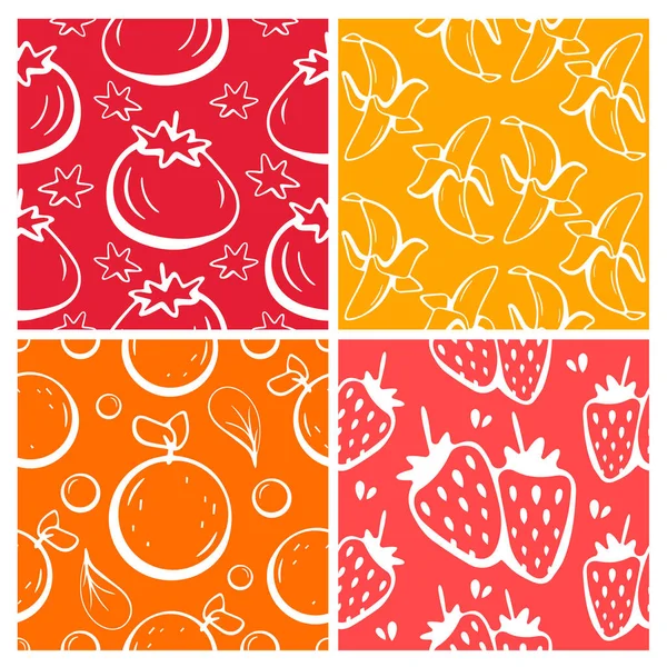 以水果 草莓和橙子为主题的一组线型病媒图案 — 图库矢量图片