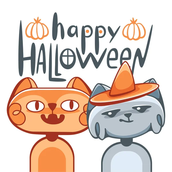 Söta Tecknade Vektor Katter Temat Halloween Och Bokstäver — Stock vektor