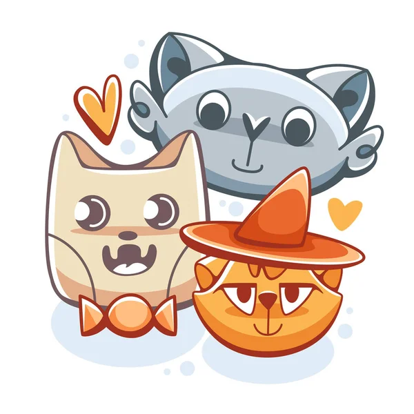 Cute Cartoon Vector Cats Theme Halloween — Stock Vector