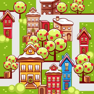 Çizgi film tarzında vektör şehir manzarası.