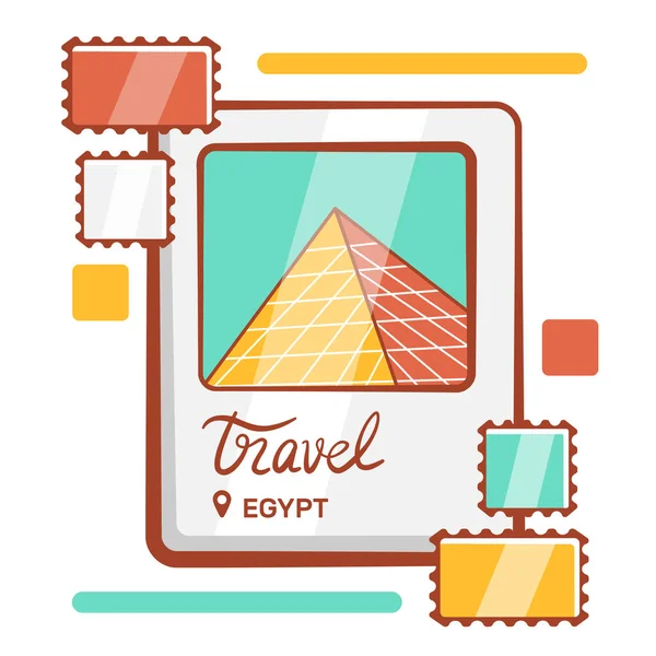 Vektor Sammansättning Temat Egypten Och Pyramiderna Söt Tecknad Stil — Stock vektor