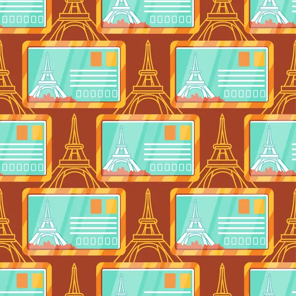 Vektormuster Zum Thema Tourismus Paris Und Der Eiffelturm Niedlichen Cartoon — Stockvektor