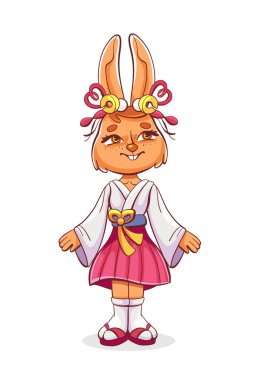 Biyonik protez kulaklı tavşan kız tasviri. Çizgi film tarzında..