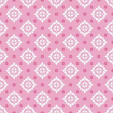 Sevgililer Günü kusursuz desenli, çiçekli eşkenar dörtgen işlemeli beyaz ve pembe kalpler..