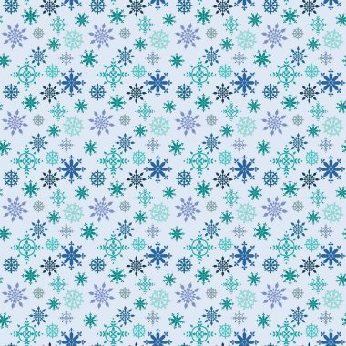 Şenlikli süslemeler ve el sanatları için mavi ve deniz mavisi tonlarında kar tanesi deseni. Kusursuz arkaplan