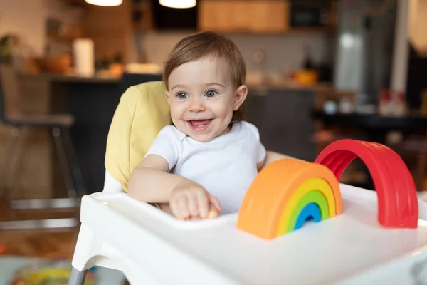 Adorable One Year Old Child Playing Plastic Toys Home Shallow — Stock Photo, Image