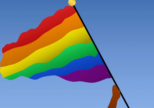 Pessoa Cor Acenando Uma Bandeira Arco Íris Comunidade Lgbt — Vetor de Stock