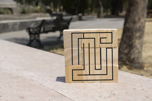 Labyrinthe Simple Pour Les Tout Petits Résoudre Cubes Bois — Photo
