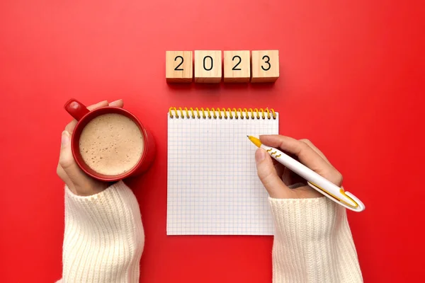 Bir kalem, bir defter, bir fincan kahve ve yazıt: 2023. Yeni yıl için planlar ve hedefler yapıyorum.