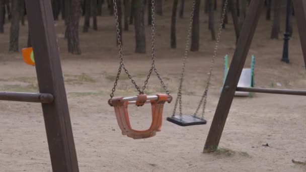 Άδειο Παιδικό Κούνια Κρέμεται Έξω Στο Πάρκο Χωρίς Ανθρώπους Παίζοντας — Αρχείο Βίντεο