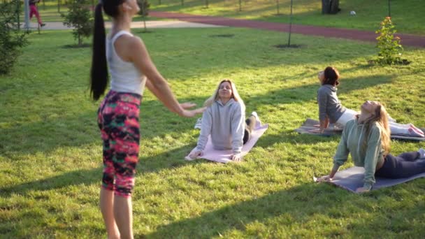 Wanita Fleksibel Dalam Posisi Ular Bawah Sinar Matahari Dengan Wanita — Stok Video