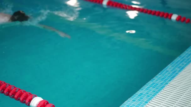 Havuz Kenarında Sporcu Giriyor Yavaş Çekimde Ayrılıyor Genç Beyaz Yüzücü — Stok video
