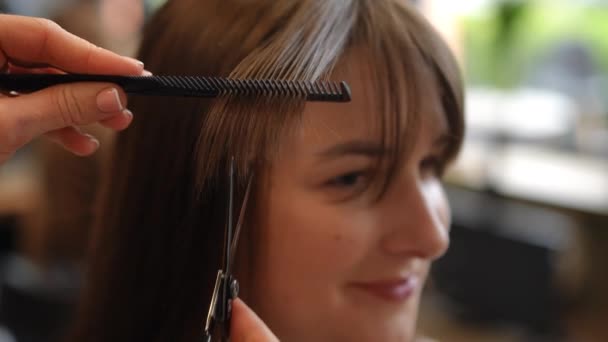 Rack Concentrer Mains Couper Brin Cheveux Ralenti Avec Des Ciseaux — Video