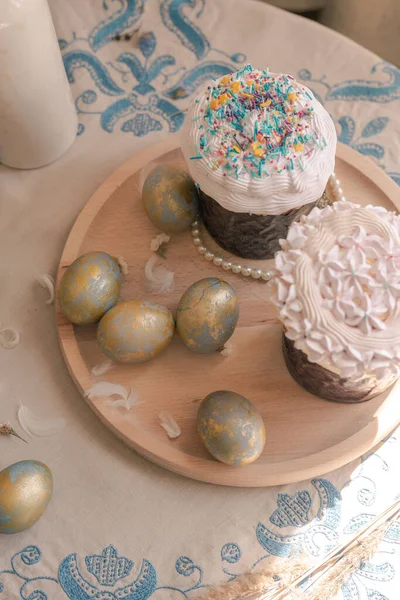 stock image Orthodox easter cakes and eggs