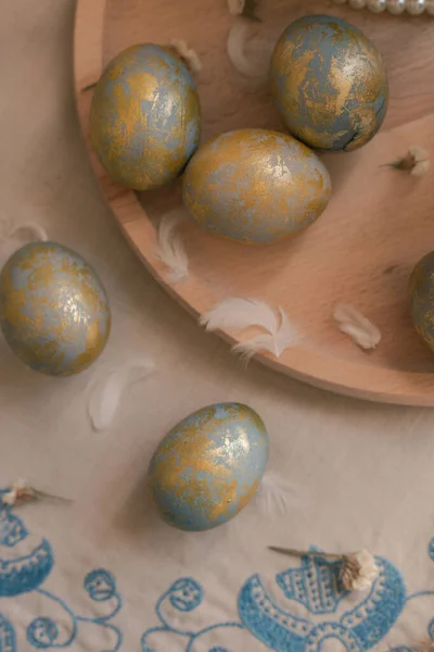 Zlatá Modrá Velikonoční Vejce — Stock fotografie