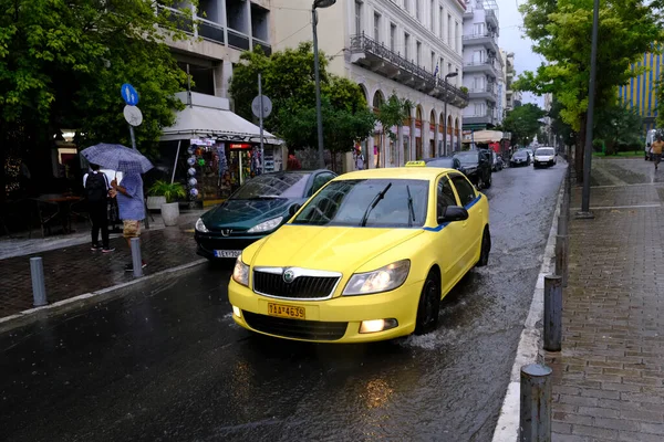 Cars Street Rainfall Athens Greece August 2022 — Stock Photo, Image