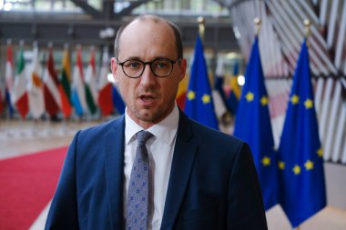 Maliye Bakanı Vincent Van Peteghem, Eurogroup Maliye Bakanlarının 7 Kasım 2022 'de Brüksel, Belçika' daki Avrupa Konseyi toplantısına katılmak üzere geldi..