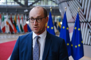Maliye Bakanı Vincent Van Peteghem, Eurogroup Maliye Bakanlarının 7 Kasım 2022 'de Brüksel, Belçika' daki Avrupa Konseyi toplantısına katılmak üzere geldi..