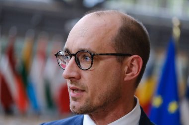 Maliye Bakanı Vincent Van Peteghem, Eurogroup Maliye Bakanlarının 7 Kasım 2022 'de Brüksel, Belçika' daki Avrupa Konseyi toplantısına katılmak üzere geldi..