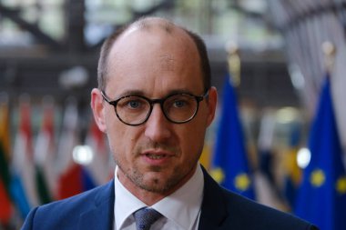 Maliye Bakanı Vincent Van Peteghem, Eurogroup Maliye Bakanlarının 7 Kasım 2022 'de Brüksel, Belçika' daki Avrupa Konseyi toplantısına katılmak üzere geldi..