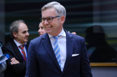Magnus Brunner, Minister for Finance arrives to attend in a meeting of Eurogroup Finance Ministers, at the European Council in Brussels, Belgium on Nov. 7, 2022. clipart