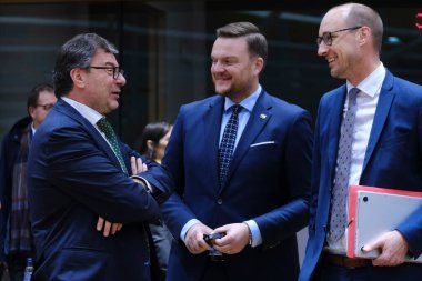 Maliye Bakanı Giancarlo Giorgetti, Eurogroup Maliye Bakanlarının 7 Kasım 2022 'de Brüksel, Belçika' daki Avrupa Konseyi toplantısına katılmak üzere geliyor..
