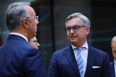Maliye Bakanı Magnus Brunner, Eurogroup Maliye Bakanlarının 7 Kasım 2022 'de Brüksel, Belçika' daki Avrupa Konseyi toplantısına katılmak üzere geldi..