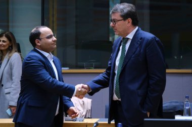 Maliye Bakanı Giancarlo Giorgetti, Eurogroup Maliye Bakanlarının 7 Kasım 2022 'de Brüksel, Belçika' daki Avrupa Konseyi toplantısına katılmak üzere geliyor..