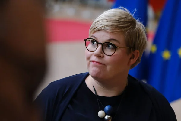 stock image Annika Saarikko, Minister for Finance arrives to attend in a meeting of Eurogroup Finance Ministers, at the European Council in Brussels, Belgium on Nov. 7, 2022.