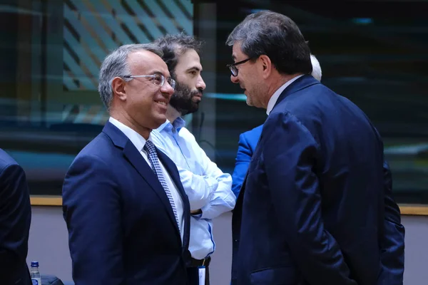Giancarlo Giorgetti Pénzügyminiszter Megérkezik Eurocsoport Pénzügyminisztereinek Ülésére Európai Tanács Brüsszeli — Stock Fotó