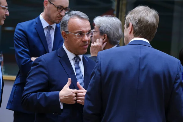 Christos Staikouras Pénzügyminiszter Megérkezik Eurocsoport Pénzügyminisztereinek Ülésére Európai Tanács Brüsszeli — Stock Fotó