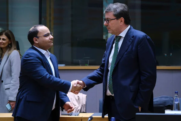 stock image Giancarlo Giorgetti, Minister for Finance arrives to attend in a meeting of Eurogroup Finance Ministers, at the European Council in Brussels, Belgium on Nov. 7, 2022.