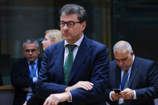 Giancarlo Giorgetti Ministro Das Finanças Chega Uma Reunião Dos Ministros — Fotografia de Stock