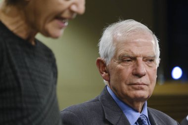 AB Yüksek Temsilcisi Josep BORRELL 'in 10 Kasım 2022' de Brüksel, Belçika 'da EUS siber savunma politikası ve askeri hareketliliği konulu basın toplantısı.