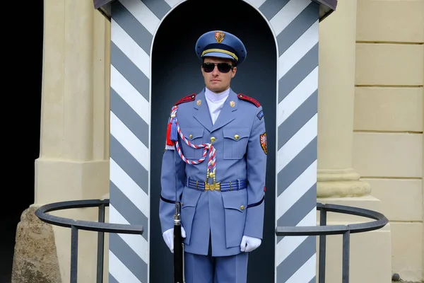 Soldado Guardia Presidencial Cabina Guardia Durante Ceremonia Cambio Guardia Praga —  Fotos de Stock