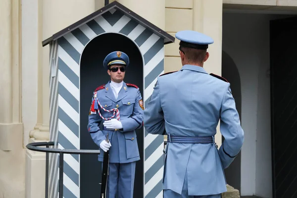 Soldado Guardia Presidencial Cabina Guardia Durante Ceremonia Cambio Guardia Praga — Foto de Stock