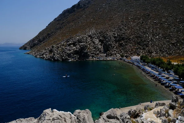 Lidé Užívají Moře Saint Nicholas Beach Symi Řecko Července 2022 — Stock fotografie