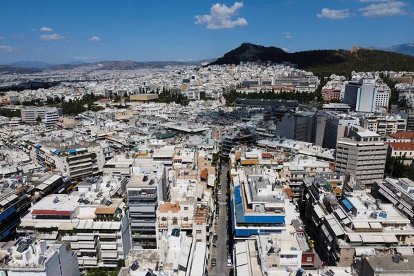Zdjęcie Miasta Aten Drona Ukazującego Gęsto Zaludniony Obszar Grecji Dniu — Zdjęcie stockowe