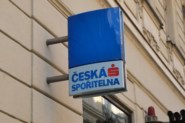 Exterior view of Ceska sporitelna bank branch in Prague, Czech Republic on July 26, 2022. clipart