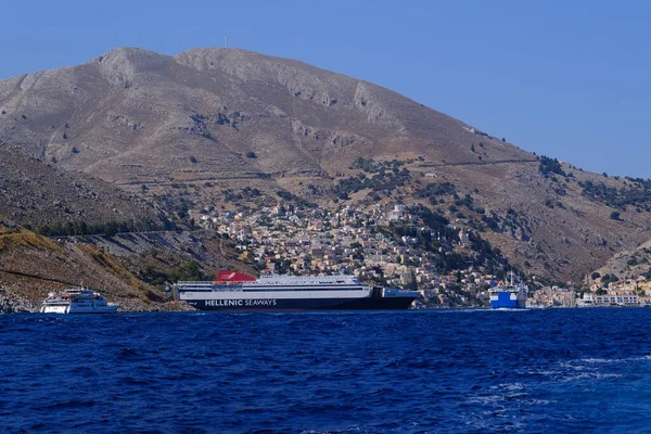 Ein Boot Hafen Von Symi Griechenland August 2022 — Stockfoto