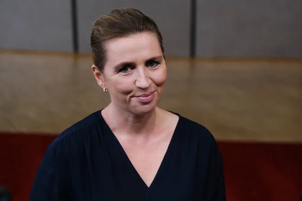 stock image Denmark's Prime Minister Mette Frederiksen arrives to participate in a  European Council in Brussels, Belgium on October 21, 2022.