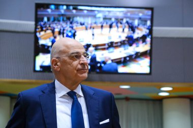 Nikos DENDIAS, Minister of Foreign Affairs of Greece arrives to attend in a meeting of EU foreign ministers, at the European Council in Brussels, Belgium on November 14, 2022. clipart