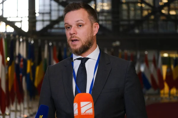 stock image Gabrielius LANDSBERGIS, Minister for Foreign Affairs of Lithuania arrives to attend in a meeting of EU foreign ministers, at the European Council in Brussels, Belgium on November 14, 2022.