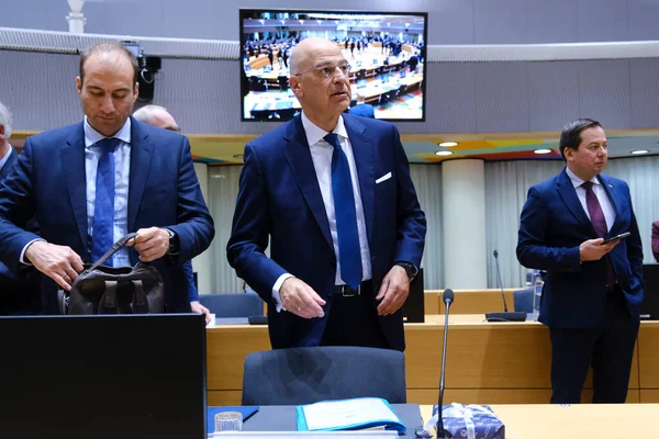 Nikos Dendias Minister Spraw Zagranicznych Grecji Przyjeżdża Posiedzenie Ministrów Spraw — Zdjęcie stockowe