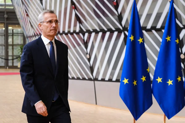 stock image NATO Secretary General Jens Stoltenberg delivers a speech, Bruss