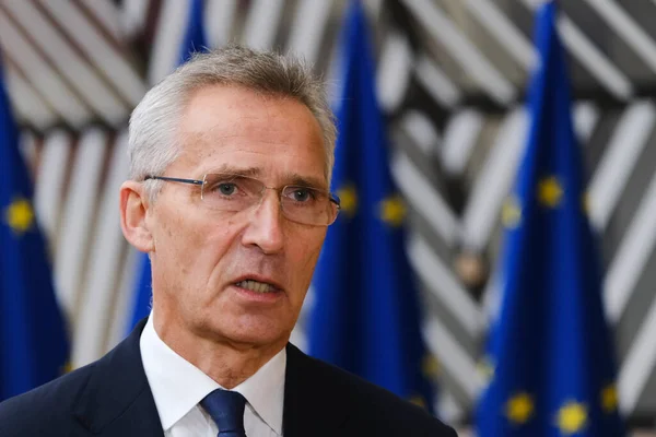 stock image NATO Secretary General Jens Stoltenberg delivers a speech, Bruss