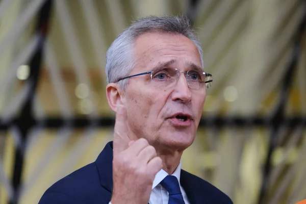 stock image NATO Secretary General Jens Stoltenberg delivers a speech, Bruss